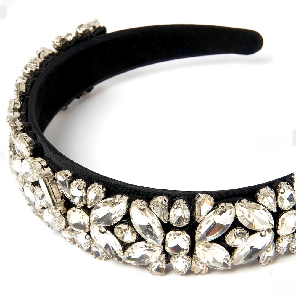 Crystal Embellished Headband in Black